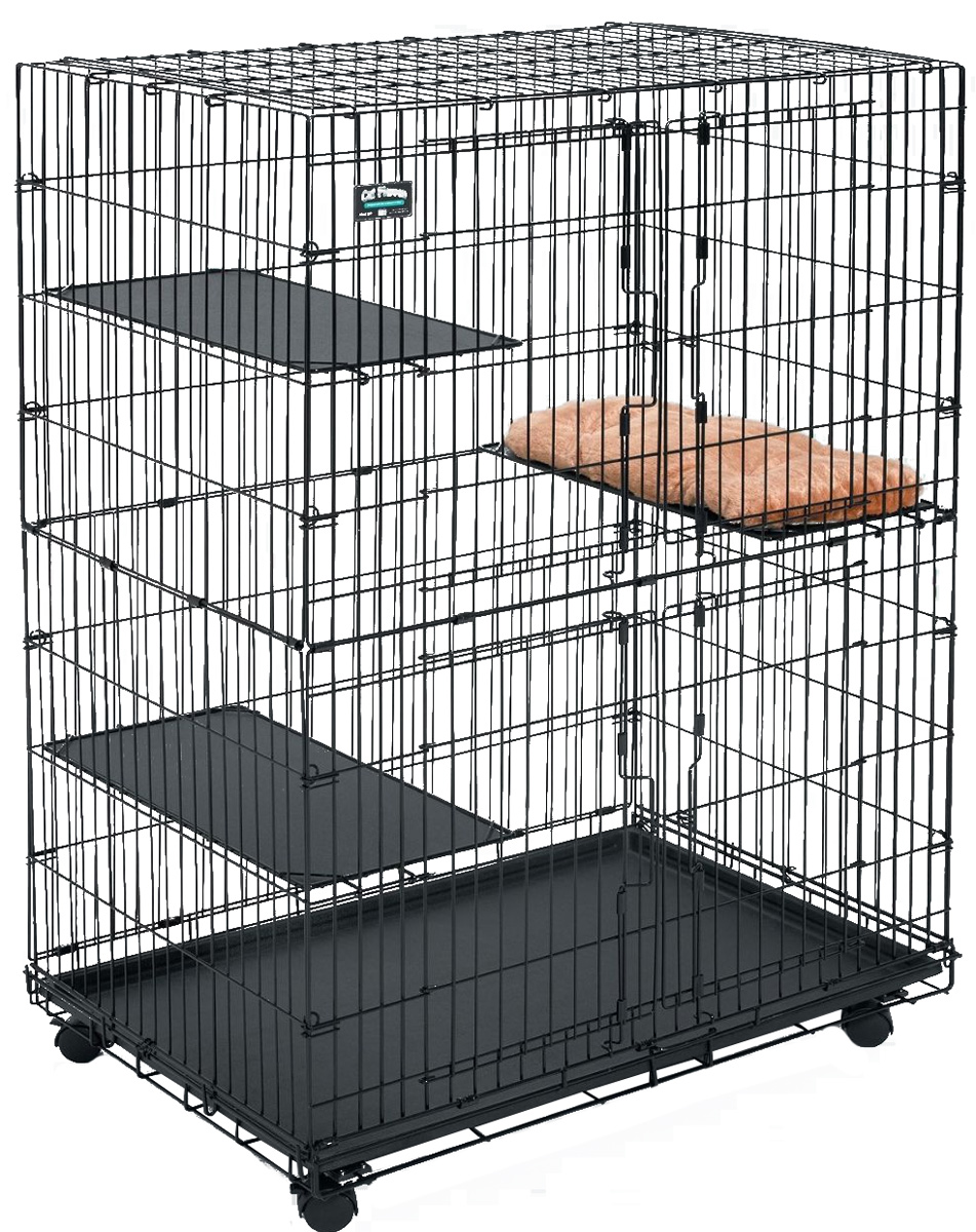 Клетка для кошек Midwest Cat Playpens, 91,5 x 60 x 128 см130 Клетка для кошек Midwest Cat Playpens, 91,5 x 60 x 128 см130Двухэтажная клетка для кошек Midwest Cat Playpens изготовлена из металла и покрыта специальным черным покрытием Electro-Coat, которое увеличивает срок ее эксплуатации. Подойдет для содержания как одного, так и нескольких животных. Клетка оснащена двумя независимыми фронтальными дверьми с надежными замками-задвижками. В комплект также входит 2 полки для удобства расположения животных и выдвигающийся поддон, который легко мыть и чистить. Клетка на колесах, полностью разборная, удобна для транспортировки. Высококачественные товары Midwest для транспортировки, комфорта и безопасности животных, позволят вам обустроить пространство для вашего питомца и сделать совместные путешествия легкими и удобными. Размер клетки: 91,5 х 60 х 128 см.