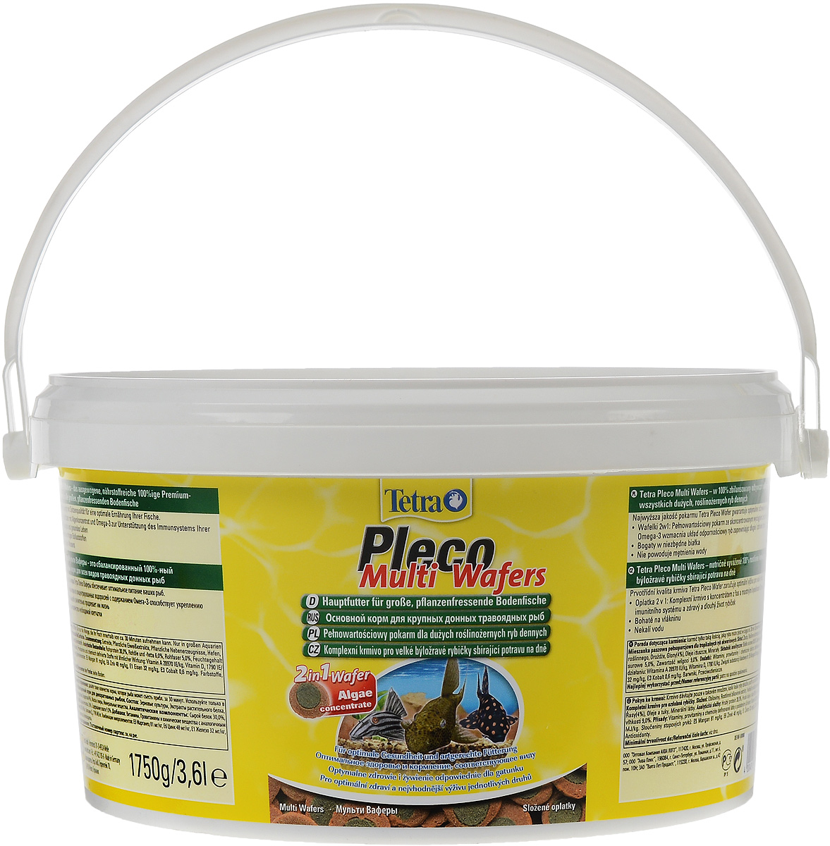 Корм Tetra Pleco. Multi Wafers для крупных травоядных донных рыб, пластинки, 3,6 л (1,75 кг)193840 Корм Tetra Pleco. Multi Wafers для крупных травоядных донных рыб, пластинки, 3,6 л (1,75 кг)193840Корм Tetra Pleco. Multi Wafers - это 100% растительная кормовая смесь для крупных травоядных донных рыб. Корм состоит из концентрированных водорослей с содержанием Омега-3, а так же содержит большое количество необходимой клетчатки, что способствует укреплению иммунной системы рыб и значительно продлевает им жизнь. Не мутит воду. Рекомендации по кормлению: Давайте такое количество корма, которое рыба может съесть приблизительно за 30 минут. Используйте только в больших аквариумах. Состав: зерновые культуры, экстракты растительного белка, растительные продукты, дрожжи, водоросли (4%), масла и жиры, минеральные вещества. Добавки: витамины, провитамины и химические вещества с аналогичным воздействием: витамин А 28970 МЕ/кг, витамин Д3 1790 МЕ/кг. Комбинации элементов: Е5 Марганец 81 мг/кг, Е6 Цинк 48 мг/кг, Е1 Железо 32 мг/кг, Е3 Кобальт 0,6 мг/кг. Красители, антиоксиданты. Товар сертифицирован.