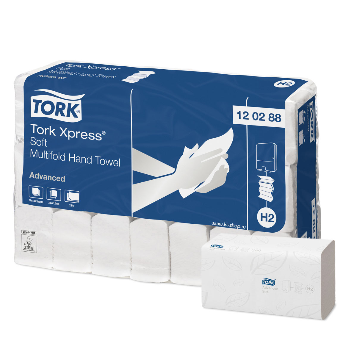 Tork Xpress листовые полотенца сложения Multifold 2-сл 136л, коробка 21 шт120288 Tork Xpress листовые полотенца сложения Multifold 2-сл 136л, коробка 21 шт120288Целлюлоза