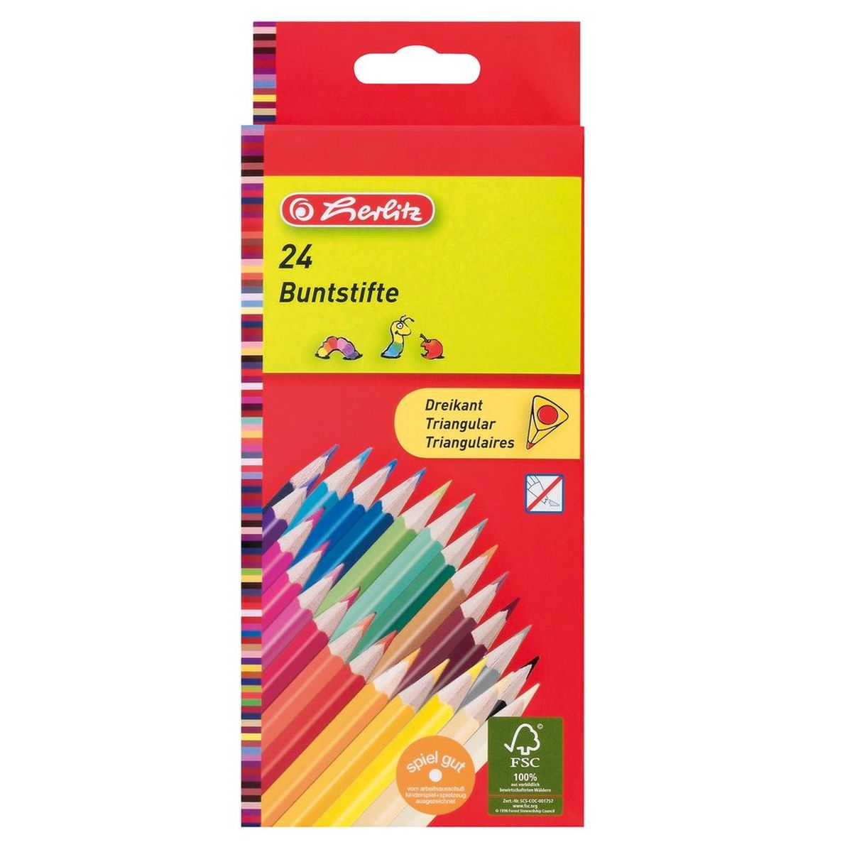 Herlitz Набор карандашей цветных трехгранные 24 шт10412039 Herlitz Набор карандашей цветных трехгранные 24 шт10412039Цветные заточенные трехгранные карандаши Herlitz подойдут для письма, рисования и раскрашивания на бумаге и картоне. Корпус изготовлен из натуральной древесины и покрыт лаком на водной основе. Легко и аккуратно затачиваются. Мягкий грифель легко рисует на бумаге и не царапает ее.