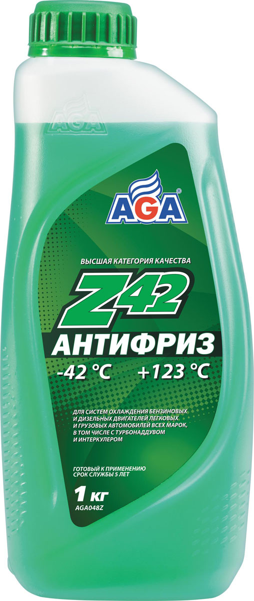 Антифриз, готовый к применению AGA, зеленый, -42 °С. AGA 048 ZAGA 048 Z Антифриз, готовый к применению AGA, зеленый, -42 °С. AGA 048 ZAGA 048 ZСрок службы — до 5 лет, или 150 000 км пробега. Рабочий диапазон температур: от –42 до +123 °C. Отличается усиленной антикавитационной защитой припоя, алюминия, меди, латуни, стали и чугуна. Разработан с учетом требований: ASTM D 4985/5345; BMW N600 69.0; DaimlerChrysler DBL 7700.20; Audi, Porsche, Seat, Skoda, VW TL 774?D; G-48; Ford WSS-M97 B44?D, TTM АвтоВАЗ.