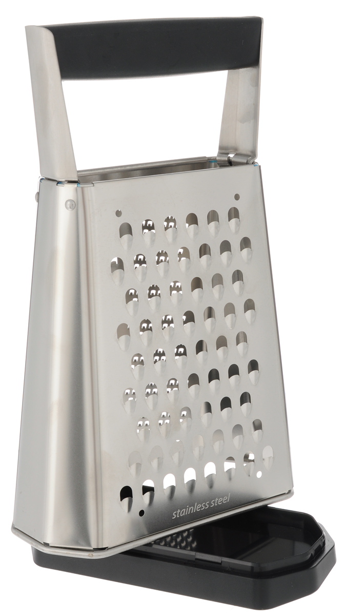 Терка Tescoma X-Sharp, многофункциональная, высота 22,5 см115510 Терка Tescoma X-Sharp, многофункциональная, высота 22,5 см115510Высококачественная терка Tescoma X-Sharp идеально подходит для очень мелкого, среднего и крупного натирания всех обычных видов овощей, фруктов, твердых сыров, орехов, шоколада, цитрусовой цедры и многого другого. Поставляется с уникальной нескользящей подставкой для оптимального наклона терки при использовании и сборе натертых продуктов. Чрезвычайно острые и очень прочные лезвия изготавливаются по специальной технологии из высококачественной нержавеющей стали. Массивная ручка выполнена из пластика с резиновым покрытием.Можно мыть в посудомоечной машине.Размер терки (с учетом ручки и подставки): 14 х 7 х 22 см.