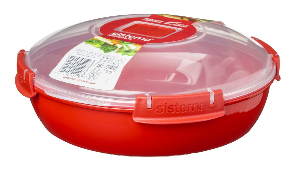 Контейнер круглый Sistema Microwave, 1,3 л1118 Контейнер круглый Sistema Microwave, 1,3 л1118В контейнере Sistema Microwave Вы с легкостью сможете не только разогреть пищу в СВЧ, но и приготовить ее. Контейнер надежно закрывается клипсами, которые при необходимости можно заменить. Крышка с силиконовой прокладкой герметично закрывается что помогает дольше сохранить полезные свойства продуктов. Можно мыть в посудомоечной машине.