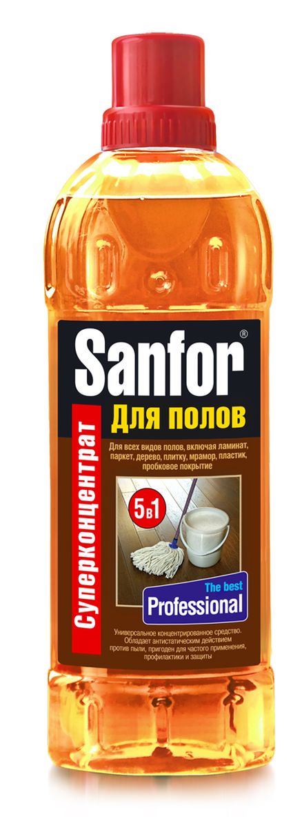 Средство для мытья полов Sanfor Профессионал, 920 мл4602984004881 Средство для мытья полов Sanfor Профессионал, 920 мл4602984004881Средство универсальное для мытья полов концентрированное Sanfor для полов подходит для ухода за любыми полами и поверхностями по всему дому: ламинат, линолеум, паркет, дерево, керамическая плитка, мрамор, пробковое покрытие, пластик, окрашенные поверхности. Оригинальный состав базируется на специально разработанной формуле с содержанием безопасных активных веществ и силиконов.