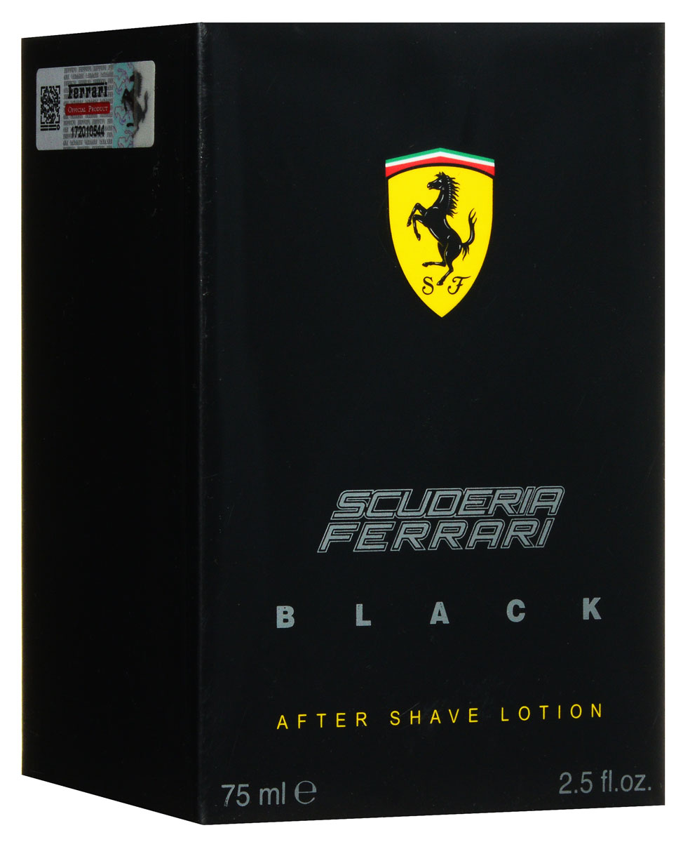 Ferrari Лосьон после бритья BLACK, 75 мл67000101 Ferrari Лосьон после бритья BLACK, 75 мл67000101Scuderia Ferrari Black Ferrari - это аромат для мужчин, принадлежит к группе ароматов фужерные. Scuderia Ferrari Black выпущен в 2013. Верхние ноты: Цитрусы, лайм, Бергамот, Зеленое яблоко и слива; ноты сердца: кардамон, Корица, роза и Жасмин; ноты базы: Белый кедр, Амбра, Мускус и Ваниль.