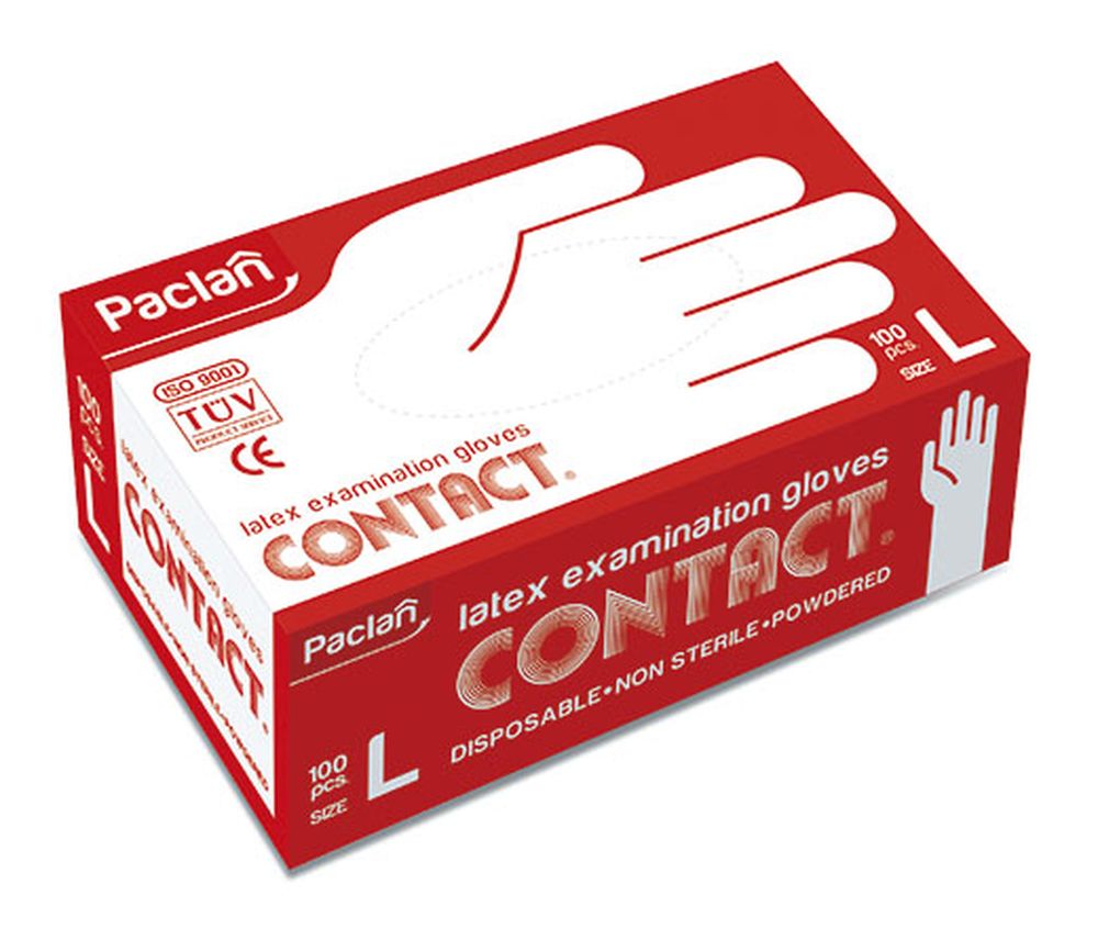 Перчатки латексные Paclan Contact, 100 шт. Размер L135720/350124 Перчатки латексные Paclan Contact, 100 шт. Размер L135720/350124Перчатки из латекса многофункциональны. Они могут стать незаменимым помощником при ремонте и уборке помещений, при стирке и даже при окраске волос.