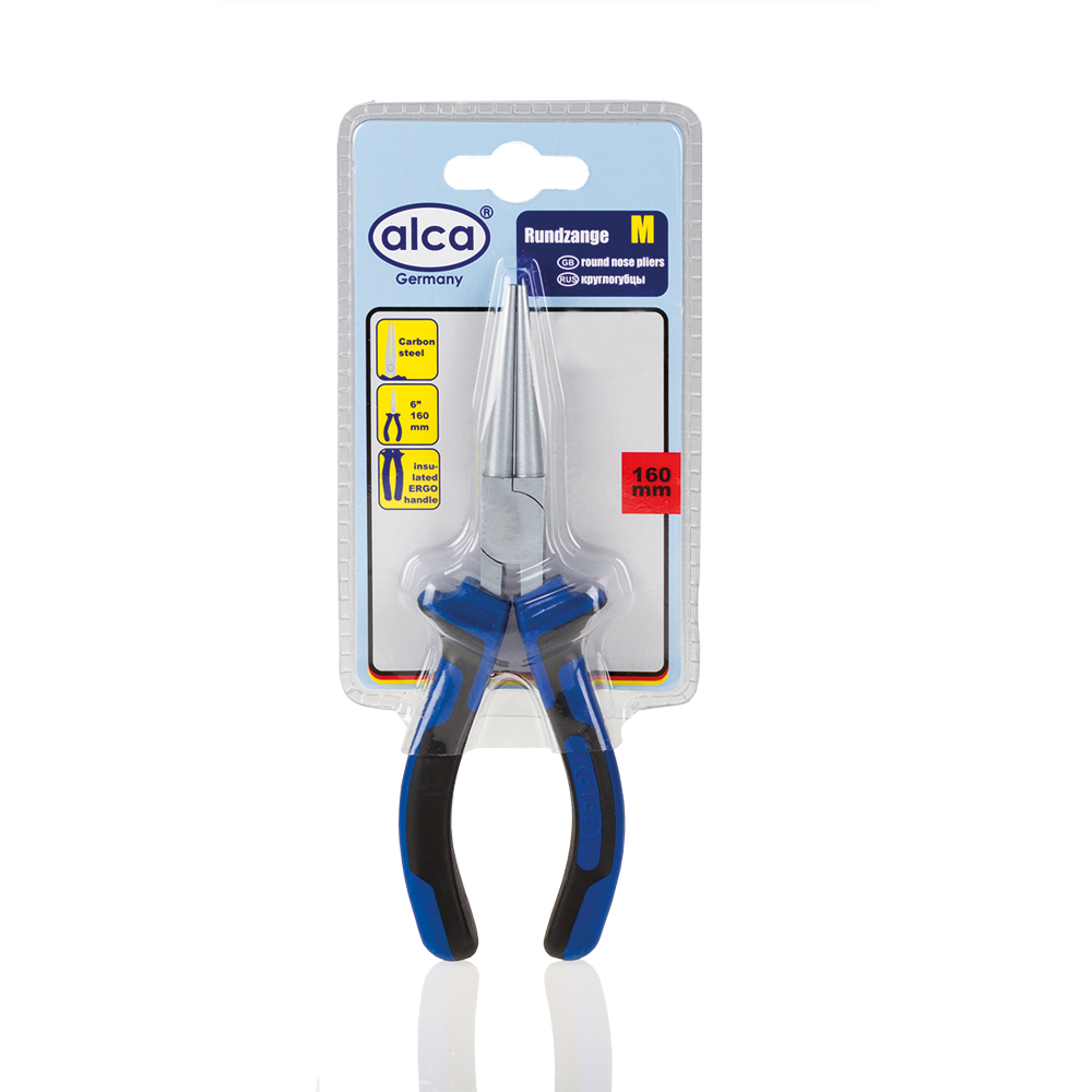 Круглогубцы Alca, 160 мм458400 Круглогубцы Alca, 160 мм458400Круглогубцы Alca применяются для удерживания мелких предметов или для скручивания проволоки, проводов. Губки изготовлены из карбоновой стали твердостью 42-48 HRc. Изолированные ручки обеспечивают надежный захват и не скользят в руке. Длина круглогубцев: 16 см.