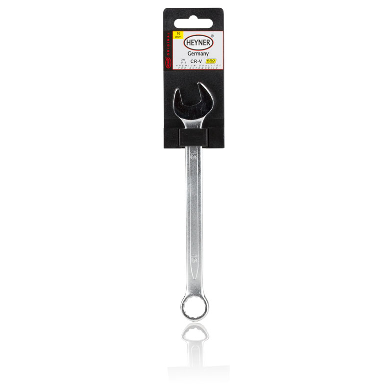 Ключ гаечный комбинированный Heyner, 16 мм466160 Ключ гаечный комбинированный Heyner, 16 мм466160Ключ комбинированный Heyner станет отличным помощником монтажнику или владельцу авто. Этот инструмент обеспечит надежную фиксацию на гранях крепежа. Благодаря изогнутой на 15° с одной стороны головке, вы обеспечите себе удобный доступ к элементам крепежа и безопасность. Специальная хромованадиевая сталь повышает прочность и износ инструмента. Длина ключа: 21 см. Диаметр головки: 16 мм.