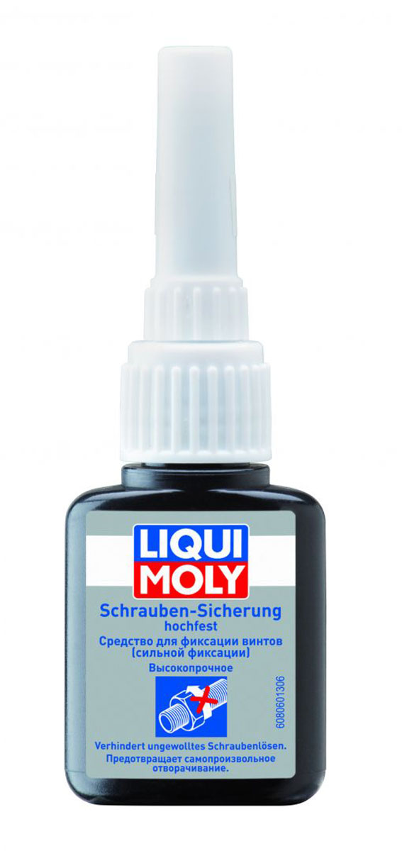 Средство для фиксации винтов Liqui Moly Schrauben-Sicherung hochfest, сильная фиксация, 10 г8060 Средство для фиксации винтов Liqui Moly Schrauben-Sicherung hochfest, сильная фиксация, 10 г8060Средство Liqui Moly Schrauben-Sicherung hochfest применяется для предотвращения самоотвинчивания крепежа из-за повышенных нагрузок и вибрации, а также для герметизации резьбы или тонких зазоров и для защиты от коррозии. Подходит для любых резьбовых соединений двигателя, трансмиссии, ходовой части автомобилей, мотоциклов, силовой техники и в промышленности. Работает в том числе на замасленных поверхностях. На производстве флакон заполняется продуктом не более, чем наполовину, чтобы иметь гарантированный контакт состава с воздухом. Особенности: Устойчиво к большим вибрациям. Широкий температурный диапазон применения. Быстрое затвердевание. Заданные момент/напряжение откручивания. Применимо на масляных поверхностях. Уплотняет резьбы, предотвращает откручивание. Основа: диметакриловые эфиры. Товар сертифицирован.