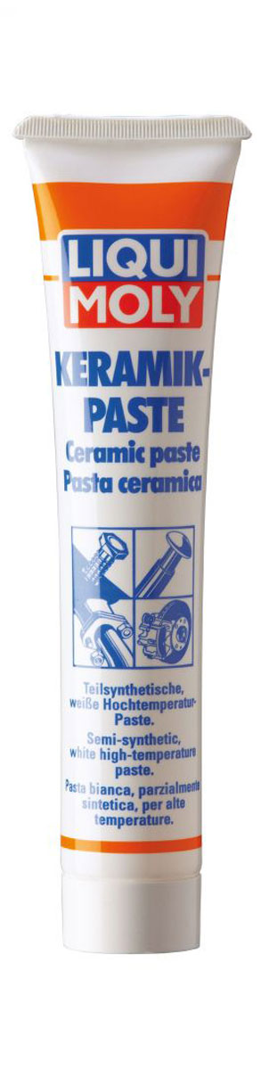 Паста керамическая Liqui Moly Keramik-Paste, 50 г3418 Паста керамическая Liqui Moly Keramik-Paste, 50 г3418Liqui Moly Keramik-Paste применяется для обработки тыльной стороны тормозных колодок, свечей зажигания, деталей системы выхлопа и резьбовых соединений, работающих под действием высокой температуры (до 1400°С) и нагрузки. Предотвращает коррозию и заедание перечисленных деталей, а также прикипание шпилек выпускного коллектора, колесных болтов. Облегчает разборку механизма после длительной эксплуатации. Дополнительно рекомендуется использовать в условиях химически агрессивной среды. Особенности: Отличается высочайшей температурной стойкостью. Химически инертна, нейтральна практически ко всем уплотнительным материалам. Не токсична. Имеет очень высокую адгезию, и прочность при действии центробежных нагрузок. Демонстрирует высокую стойкость к воздействию соленой и горячей воды, в том числе под давлением. Противодействует передаче колебаний и возникновению посторонних звуков. Обеспечивает защиту поверхности контакта от образования...
