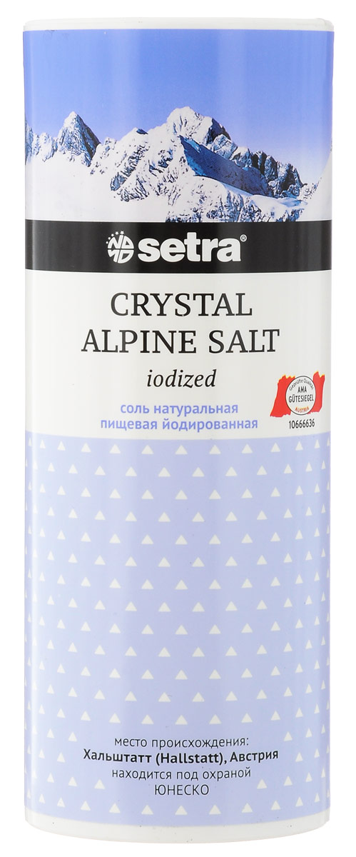 Setra Crystal Alpine соль каменная йодированная, 500 г0120710 Setra Crystal Alpine соль каменная йодированная, 500 г0120710Природная белая соль Setra добывается из самой глубины Альп, в копях Хальштатт, которые внесены в список культурного наследия ЮНЕСКО.
