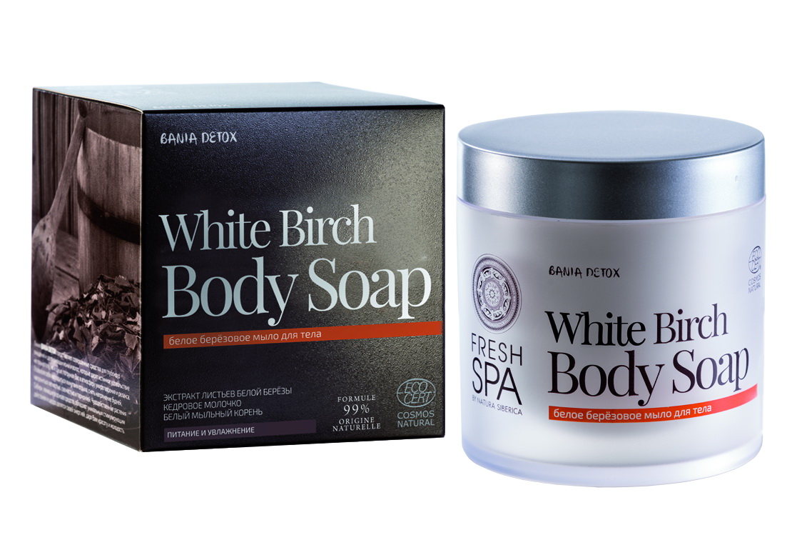 Fresh Spa Мыло для тела Bania Detox Белое березовое, 400 мл086-04-33182 Fresh Spa Мыло для тела Bania Detox Белое березовое, 400 мл086-04-33182Белое березовое мыло для тела на основе активного сбора дикорастущих сибирских трав деликатно очищает, питает и увлажняет кожу, делая ее гладкой и шелковистой. Экстракт листьев белой березы насыщает кожу необходимыми витаминами и микроэлементами. Обладает противовоспалительным и тонизирующим действиями, повышает защитные свойства кожи. Кедровое молочко эффективно питает кожу, делает ее более упругой и эластичной, сохраняет естественную увлажненность, обладает омолаживающим действием. Белый мыльный корень - мягкая пенящаяся основа, которая деликатно очищает кожу, не нарушая естественный липидный баланс. Эффект: активное очищение кожи и интенсивное тонизирующее воздействие; долговременное ощущение свежести; кожа выглядит более упругой, гладкой и шелковистой.
