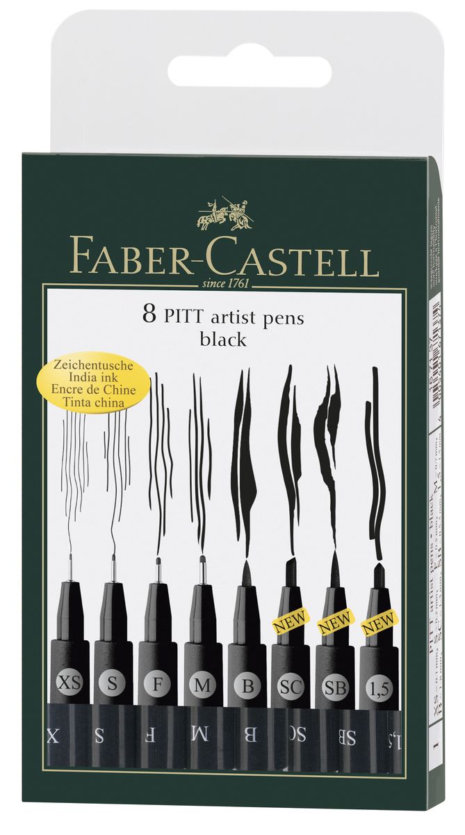 Faber-Castell Капиллярные ручки PITT ARTIST PEN черный набор типов наконечников в футляре 8 шт72523WD Faber-Castell Капиллярные ручки PITT ARTIST PEN черный набор типов наконечников в футляре 8 шт72523WDсовременные художественные капиллярныеручки для набросков тушью, рисованияи живописи• PH-нейтральные чернила не содержат кислот• чернила являются устойчивыми к воздействиюсолнечных лучей• водостойкие после высыхания, не размываются• набор с 4 размерами ширины наконечникав цветах: черном, цветах сепия и сангина