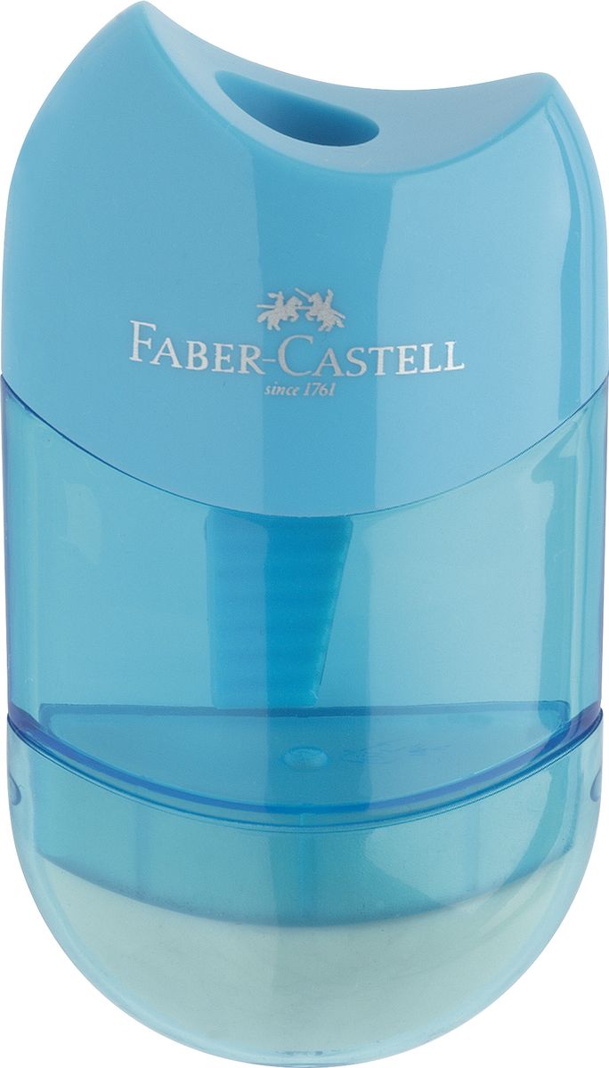 Faber-Castell Точилка-мини с контейнером и ластиком цвет голубой84701О Faber-Castell Точилка-мини с контейнером и ластиком цвет голубой84701ОТочилка Faber-Castell - качественная простая точилка с контейнером для стружек и ластиком.Точилка предназначена для классических, трехгранных, простых и цветных карандашей.