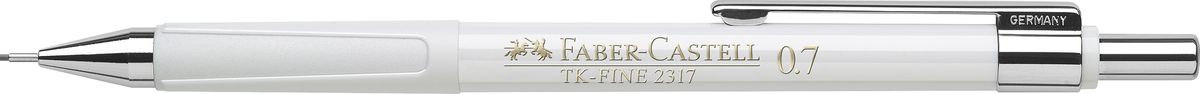 Faber-Castell Карандаш механический TK-Fine цвет корпуса белый 23170172523WD Faber-Castell Карандаш механический TK-Fine цвет корпуса белый 23170172523WDМеханический карандаш Faber-Castell TK-Fine идеален для письма и черчения.Корпус карандаша круглой формы выполнен из высококачественного пластика. Убирающийся внутрь кончик обеспечивает безопасное ношение карандаша в кармане.Отличительная особенность - качественный ластик и 3 запасных грифеля HB.Мягкое комфортное письмо и тонкие линии при написании принесут вам максимум удовольствия. Порадуйте друзей и знакомых, оказав им столь стильный знак внимания.