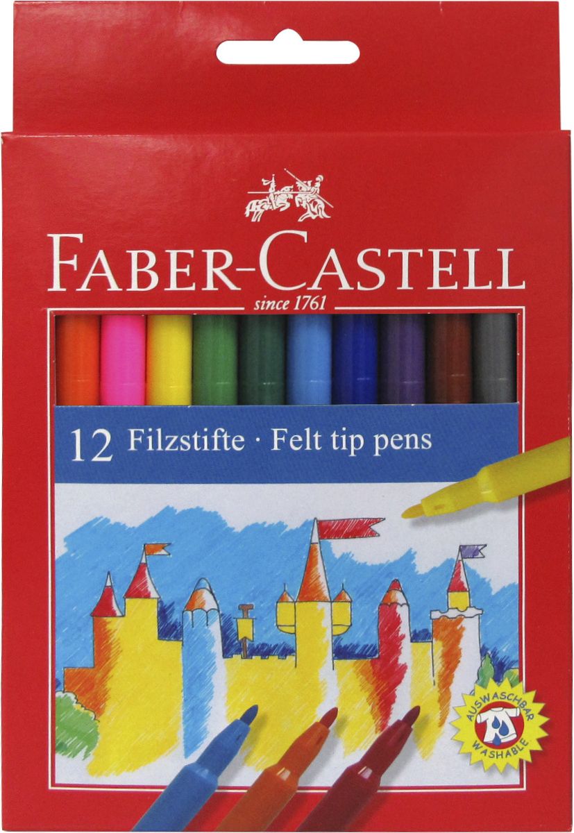 Faber-Castell Набор фломастеров 12 шт610842 Faber-Castell Набор фломастеров 12 шт610842Фломастеры Faber-Castell позволят ребенку создавать самые разнообразные изображения или раскрашивать контурные рисунки.Нетоксичные чернила на водной основе с добавлением пищевых красителей.Если юный художник испачкает одежду или руки, чернила на водной основе с легкостью отстирываются и отмываются с помощью обычного мыла.В наборе 12 фломастеров ярких и насыщенных цветов.