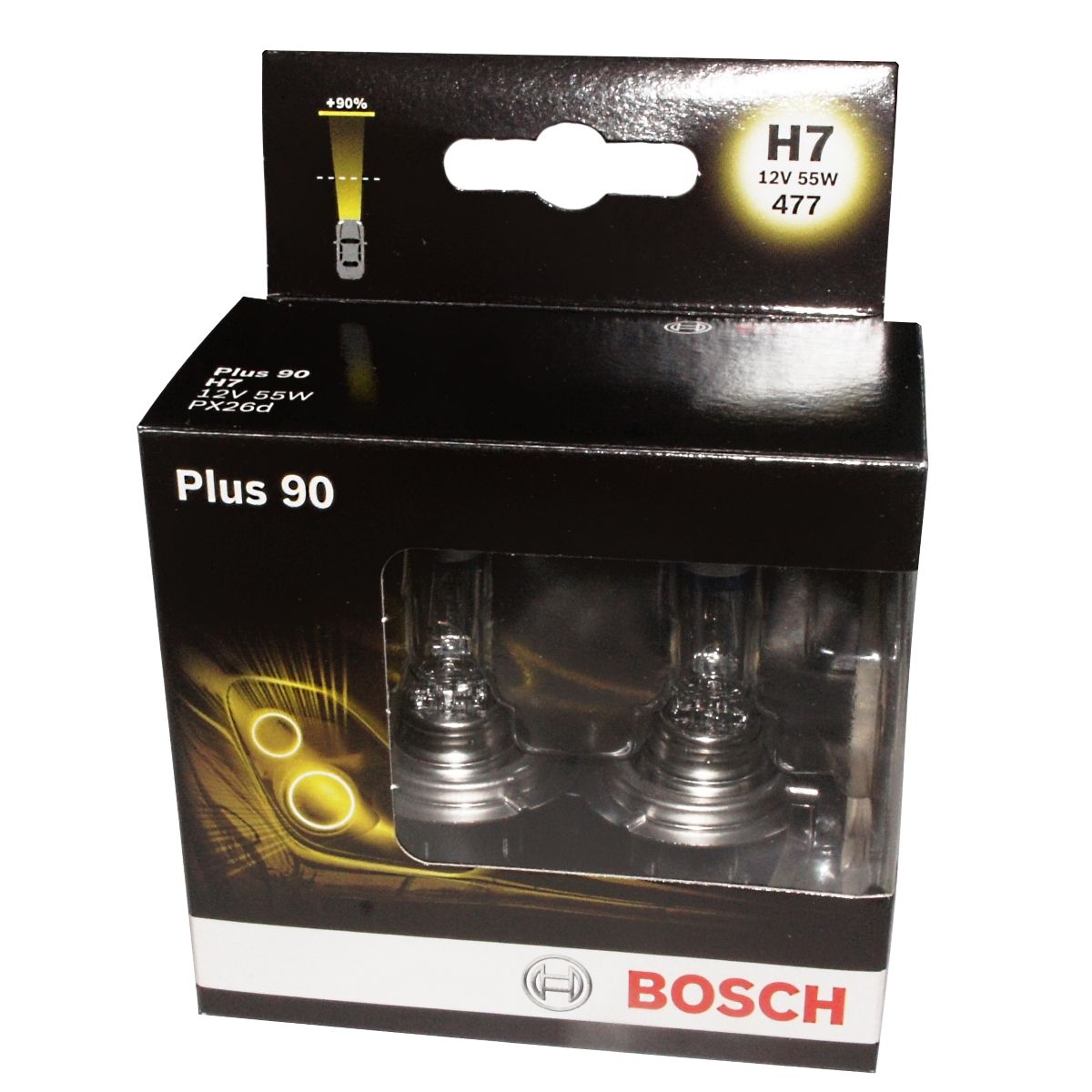 Лампа Bosch Plus 90 H7 (2шт.) 19873010751987301075 Лампа Bosch Plus 90 H7 (2шт.) 19873010751987301075Новые лампы Bosch для галогенных фар освещают дорогу интенсивным белым светом, который очень близок по свойствам к дневному освещению.Благодаря этому глаза водителя не теряют фокусировки и меньше устают даже во время долгих поездок в темное время суток. Новые лампы отличаются высокой яркостью и могут давать до 50% больше света, чем стандартные галогенные фары. Лампы Bosch доступны в вариантах H1, H4 и H7. Серебряное покрытие ламп H4 и H7 делает их едва заметными за стеклами выключенных фар. Новые лампы выглядят наиболее эффектно в сочетании с фарами из прозрачного стекла и подчеркивают современный дизайн автомобилей. Увеличенная яркость и дальность освещения положительно сказывается на безопасности движения. В темное время суток или в сложных погодных условиях, таких как ливень или густой туман, водитель замечает опасную ситуацию намного раньше и на большем расстоянии, при этом лучше заметен и сам автомобиль с фарами Bosch. Напряжение: 12 вольт