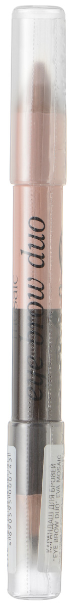 Eva Mosaic Двусторонний карандаш для бровей + хайлайтер Eye Brow Duo, 2,3 г702094 Eva Mosaic Двусторонний карандаш для бровей + хайлайтер Eye Brow Duo, 2,3 г702094Двойной карандаш для бровей моделирует их форму и придает взгляду выразительность. Используйте темный тон для придания желаемой формы бровям, а светлый - чтобы подчеркнуть их изгиб - нанесите под бровью и растушуйте. - точное нанесение - высокая стойкость - специально подобранные воски и смягчающие компоненты - универсальная комбинация цветов
