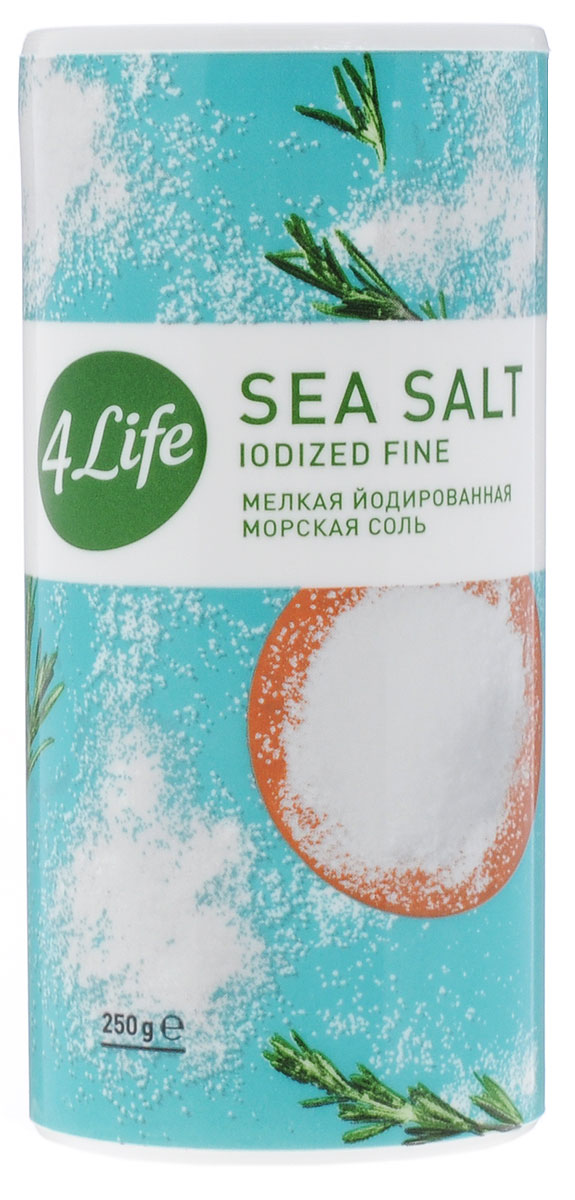 4Life соль морская мелкая йодированная, 250 г0120710 4Life соль морская мелкая йодированная, 250 г0120710Атлантическая морская йодированная соль 4Life - это 100% натуральный продукт, в своем составе не содержит Е535, 536, дополнительно обогащена йодом. Морская соль предназначена для приготовления различных продуктов, а также для подсаливания уже готовых блюд. Благодаря своему особому составу, морская соль 4Life тонко и изысканно подчеркивает естественный вкус продуктов, поэтому ей отдают предпочтение и гурманы, и сторонники здорового питания. Морская соль добывается путем выпаривания чистейшей воды Атлантического океана под солнечными лучами. Этот естественный, экологичный метод производства позволяет получить максимально чистую соль природного состава. Она содержит не только NaCl, но и широкую палитру полезных для здоровья микроэлементов. Морская соль дополнительно йодирована йодатом калия, который необходим для компенсации йододефицита, характерного для большей части населения нашей страны. 5-10 г соли 4Life полностью удовлетворяют суточную потребность организма в йоде.
