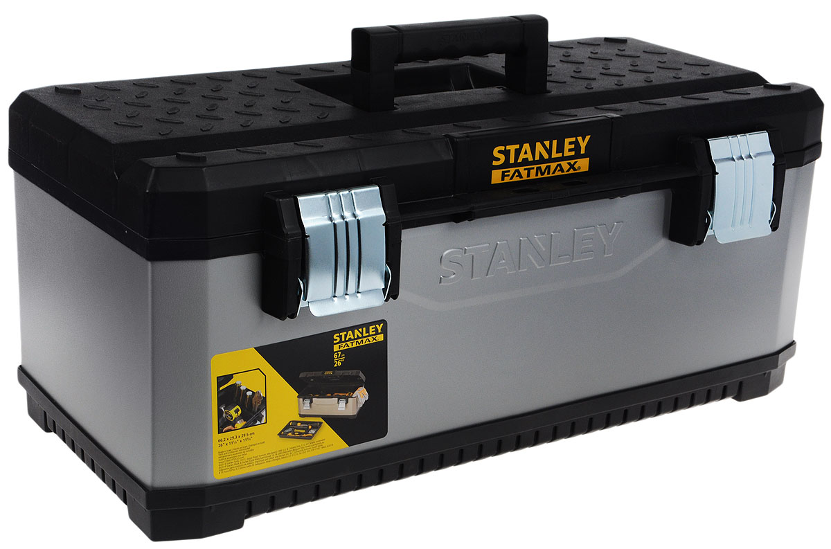 Ящик для инструментов Stanley FatMax, 261-95-617 Ящик для инструментов Stanley FatMax, 261-95-617Высокий корпус для увеличенного объема хранения. Инновационный съемный вертикальный органйзер для более удобного размещения инструмента. Большие металлические с защитой от коррозии замки с возможностью использования навесного замка (в комплект поставки не входит). Эргономичная ручка из двух материалов. Сочетание преимуществ пластика с прочностью металла для максимальной защиты содержимого. V-образный паз в крышке ящика для удобства расположения детали при пилении. Переносной лоток для транспортировки инструмента и мелких деталей, при этом в ящике остается место под крупный инструмент, поскольку длина лотка меньше длины ящика. Конструкция позволяет с легкостью переносить большую нагрузку. Подходит для каменщиков, бетонщиков, электриков, сантехников, маляров/декораторов, плотников, ковельщиков, специалистов в области вентиляции и кондиционирования, работе по гипсокартону, штукатуров, плиточников, укладчиков напольных покрытий, для профессионалов в других областях, например,...