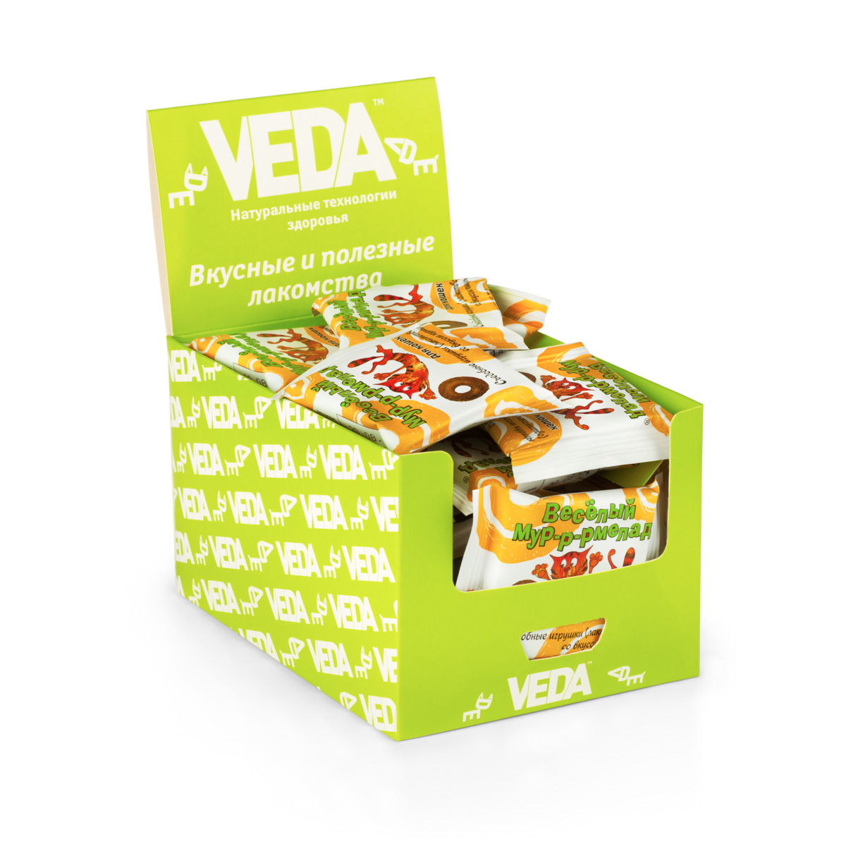 Лакомство VEDA Веселый Мур-Р-Рмелад, для кошек, в шоу-боксе, с курицей, 32 шт4605543006661 Лакомство VEDA Веселый Мур-Р-Рмелад, для кошек, в шоу-боксе, с курицей, 32 шт4605543006661Лакомство VEDA Веселый Мур-Р-Рмелад представляет собой съедобную игрушку в виде мягкого колечка. Оно содержит комплекс витаминов группы В (В1, В3, В6), таурин, мумие. Позволяет удовлетворить инстинкт охоты и снять эмоциональное напряжение. Витаминизирует и оздоравливает организм животного. Количество: 32 шт. Вес (1 шт): 6 г. Товар сертифицирован.
