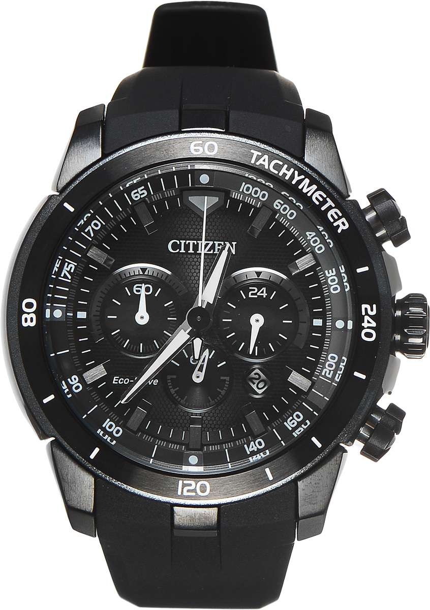 Часы наручные мужские Citizen Eco-Drive, цвет: черный, серый. CA4157-09EBM8434-58AE Часы наручные мужские Citizen Eco-Drive, цвет: черный, серый. CA4157-09EBM8434-58AEСтильные многофункциональные мужские часы Citizen Eco-Drive выполнены из нержавеющей стали. Циферблат изделия оформлен символикой бренда.Часы оснащены тахиметрической шкалой, функцией хронографа, функцией отображения времени в формате 12/24 и секундомером. Корпус часов обладает степенью влагозащиты 10 bar, а также оснащен устойчивым к царапинам минеральным стеклом. Циферблат дополнен индикатором числа. Элегантный ремешок из полимерного материала, идеально дополняющий корпус изделия, оснащен практичной пряжкой, которая позволит максимально комфортно снимать и надевать часы.Современная технология Eco-Drive позволяет заряжать аккумулятор изделия с помощью любого естественного или искусственного источника света.Часы поставляются в фирменной упаковке.Часы Citizen Eco-Drive подчеркнут мужской характер и отменное чувство стиля у их обладателя.