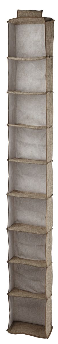 Кофр подвесной White Fox Linen, 9 полок, цвет: бежевый, 15 х 30 х 128 смWHHH10-369 Кофр подвесной White Fox Linen, 9 полок, цвет: бежевый, 15 х 30 х 128 смWHHH10-369Коллекция Linen от White Fox изготовлена из полиэстера стилизованного под Лен. В коллекции представлены самые популярные вещи: подвесные кофры, короба с крышками и без, мягкие чехлы для вещей, чехлы для костюмов. Все изделия упакованы в компактную упаковку, которая имеет подвес. Короба складываются. Размер ячейки: 13 х 29 х 14 см.