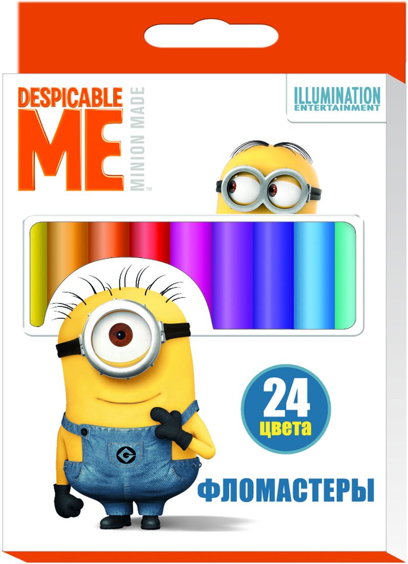 Universal Миньоны Набор фломастеров Гадкий Я 24 цветаFS-00897 Universal Миньоны Набор фломастеров Гадкий Я 24 цветаFS-00897Набор фломастеров Universal Миньоны Гадкий Я поможет вашему ребенку создать неповторимые яркие картинки, а упаковка с любимыми героями будет долгое время радовать малыша.Фломастеры снабжены вентилируемыми колпачками, безопасными для детей. Изготовлены из материала, обеспечивающего прочность корпуса и препятствующего испарению чернил, благодаря этому фломастеры имеют гарантированно долгий срок службы.