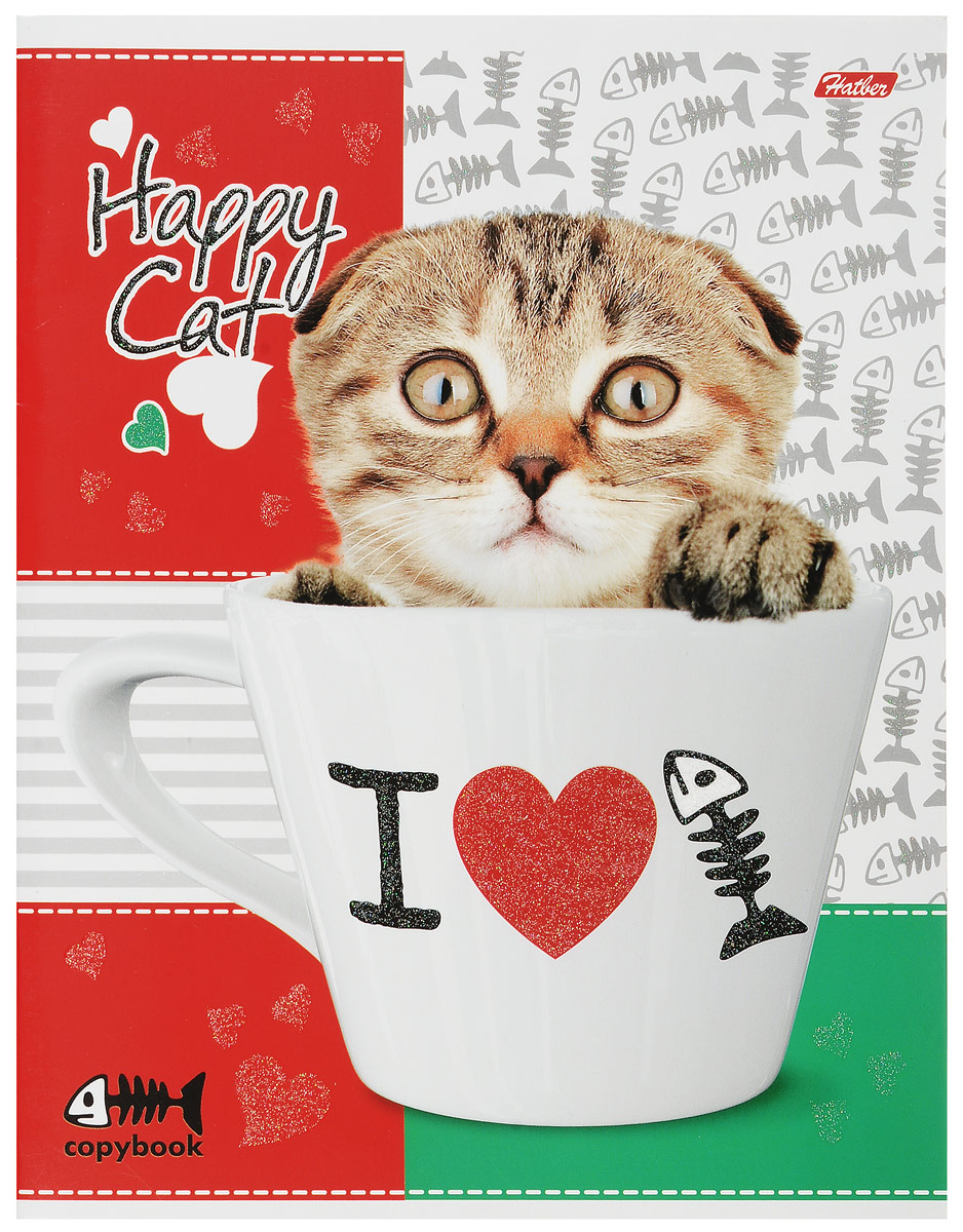 Hatber Тетрадь Happy Cat 48 листов в клетку 1228148Т5блВ1_12281 Hatber Тетрадь Happy Cat 48 листов в клетку 1228148Т5блВ1_12281Тетрадь Hatber Happy Cat отлично подойдет для занятий школьнику, студенту или для различных записей. Обложка, выполненная из плотного картона, позволит сохранить тетрадь в аккуратном состоянии на протяжении всего времени использования. Лицевая сторона оформлена изображением забавного кота. Внутренний блок тетради, соединенный двумя металлическими скрепками, состоит из 48 листов белой бумаги. Стандартная линовка в клетку голубого цвета дополнена полями, совпадающими с лицевой и оборотной стороны листа.