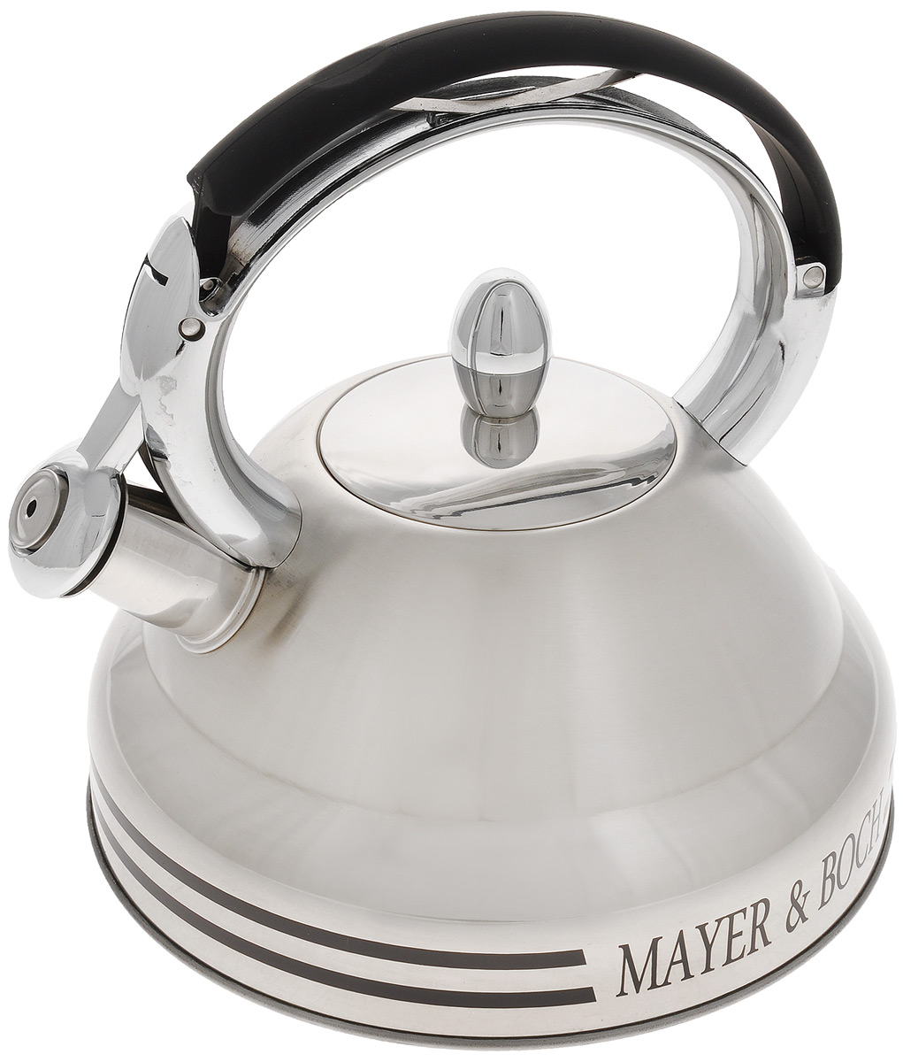 Чайник Mayer & Boch, со свистком, 2,7 л. 2241522415 Чайник Mayer & Boch, со свистком, 2,7 л. 2241522415Чайник Mayer & Boch выполнен из нержавеющей стали высокой прочности. При кипячении сохраняет все полезные свойства воды. Весьма гигиеничен и устойчив к износу при длительном использовании. Гладкая и ровная поверхность существенно облегчает уход за посудой. Чайник оснащен свистком, который громко оповестит о закипании воды. Ручка чайника изготовлена из пластика с покрытием Soft-Touch. Такой чайник идеально впишется в интерьер любой кухни и станет замечательным подарком к любому случаю. Подходит для газовой плиты, не подходит для индукционной. Диаметр чайника (по верхнему краю): 9 см. Высота чайника (с учетом ручки): 22,5 см. Высота чайника (без учета ручки и крышки): 11 см.