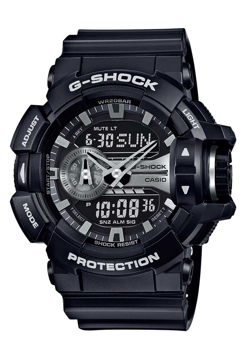 Часы наручные мужские Casio G-Shock, цвет: черный, титан. GA-400GB-1AGA-400GB-1A Часы наручные мужские Casio G-Shock, цвет: черный, титан. GA-400GB-1AGA-400GB-1AЭлектрическая светодиодная подсветка с функцией автоматической подсветки при наклоне часов к лицу. Отображение текущего времени в основных городах и регионах мира. Секундомер с точностью показаний 1/100 сек и максимальным временем измерения - 24 час. Таймер обратного отсчёта, 5 ежедневных будильников. Функция повтора сигнала будильника (Snooze). Автоматический календарь. Отображение времени в 12-ти и 24-х часовом формате времени. Включение/отключение звука. Особая ударопрочная конструкция защищает от ударов и вибрации. Магнитоустойчивость по 1 разряду Японского промышленного стандарта (Соответствует стандарту MOC-ISO 764) обеспечивает устойчивость к воздействию магнитных полей. Пластиковый корпус. Габаритные размеры: 55x51,9x18,3 мм. Минеральное стекло устойчивое к возникновению царапин. Ремешок из полимерного материала. Точность хода: не хуже +/-15 секунд в месяц. Срок службы батареи 3 года. Водозащита 20 АТМ.
