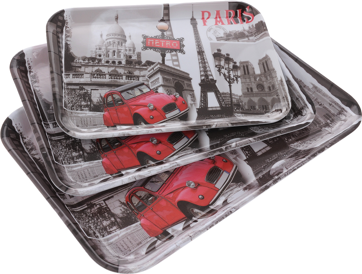 Набор подносов Mayer & Boch Paris, 3 шт24781 Набор подносов Mayer & Boch Paris, 3 шт24781Оригинальный набор Mayer & Boch Paris состоит из трех сервировочных подносов разного размера. Изделия, изготовленные из высококачественного меламина, украшены ярким изображением. Подносы отлично подойдут для красивой сервировки различных блюд, закусок и фруктов на праздничном столе. Такой набор станет отличным подарком на любой праздник. Размер малого подноса: 29,4 х 20,5 х 1,6 см. Размер среднего подноса: 33,8 х 23,5 х 2 см. Размер большого подноса: 39 х 27,3 х 2,4 см.
