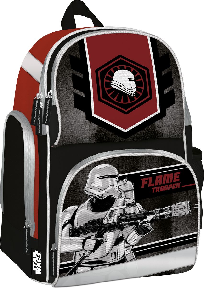 Рюкзак Star WarsSWDB-MT1-122 Рюкзак Star WarsSWDB-MT1-122Рюкзак школьный, с одним отделением, двумя фронтальными карманами на молнии и двумя боковыми карманами; внутри отделения - откидное внутреннее дно; эргономическая спинка выполнена в виде накладок анатомической формы из нескольких слоев вспененных синтетических материалов, обтянутых воздухообменной сеткой; корпус рюкзака выполнен из EVA; лямки анатомической формы обтянуты воздухообменной сеткой, регулируются по длине; для безопасности рюкзак снабжен светоотражающими элементами. Размер: 35 х 28 х 17,5 см.