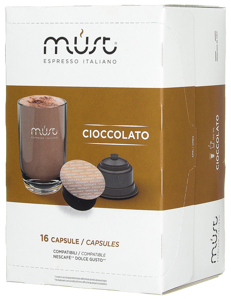 MUST DG Cioccolato какао капсульный, 16 шт8056370761371 MUST DG Cioccolato какао капсульный, 16 шт8056370761371MUST DG Cioccolato - великолепный тонизирующий какао-напиток с неповторимым шоколадным вкусом. Стандарт капсул - Dolce Gusto. Уважаемые клиенты! Обращаем ваше внимание на то, что упаковка может иметь несколько видов дизайна. Поставка осуществляется в зависимости от наличия на складе.