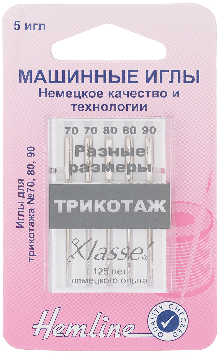 Набор игл для швейных машин Hemline, для трикотажа, №70, 80, 90, 5 шт101.99 Набор игл для швейных машин Hemline, для трикотажа, №70, 80, 90, 5 шт101.99Иглы Hemline идеально подходят для трикотажного, эластичного полотна с густым ворсом, для двухфонтурного кругловязаного полотна. Закругленный кончик иглы защищает ткань от прокалывания и повреждения волокон. Подходят для всех современных швейных машин: Bernette, Brother, Elna, Husgsvarna, Janome, New Home, Pfaff, Simplicity, Singer, Toyota, Viking и других. Изделия выполнены их высококачественной стали и упакованы в пластиковый футляр. Комплектация: 5 шт. Размер игл: №70, 80, 90.