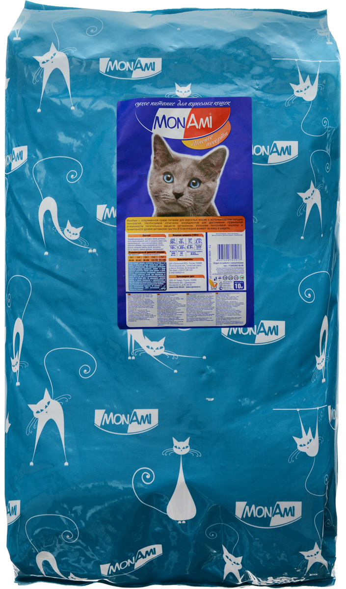 Корм сухой Mon Ami, для взрослых кошек, мясное ассорти, 10 кг0120710 Корм сухой Mon Ami, для взрослых кошек, мясное ассорти, 10 кг0120710Вкусный и полезный сухой корм Mon Ami - это то, что нужно вашей кошке, чтобы быть здоровой и счастливой. Особенности рациона: - Необходимое сочетание ингредиентов для достижения правильной усвояемости питательных веществ организмом.-Источник линолевой кислоты кислоты и правильного уровня витаминов группы В благотворно влияют на кожу и шерсть.Таурин - для здоровья глаз и сердца.Необыкновенный вкус понравится даже самым взыскательным питомцам, а полезность этого аппетитного обеда порадует хозяев. Товар сертифицирован.