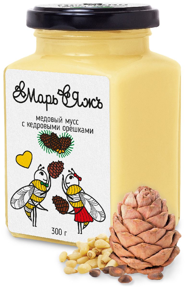 Марь&Яжъ медовый мусс с кедровыми орешками, 300 г5095 Марь&Яжъ медовый мусс с кедровыми орешками, 300 г5095Как вы знаете, семена сибирского кедра следует употреблять в ограниченных количествах. В нашей композиции их ровно столько, чтобы вы получили порцию витаминов Е, Р, В и целый набор минеральных веществ, но так чтобы мягкий вкус орешков не мешал медовому аромату.