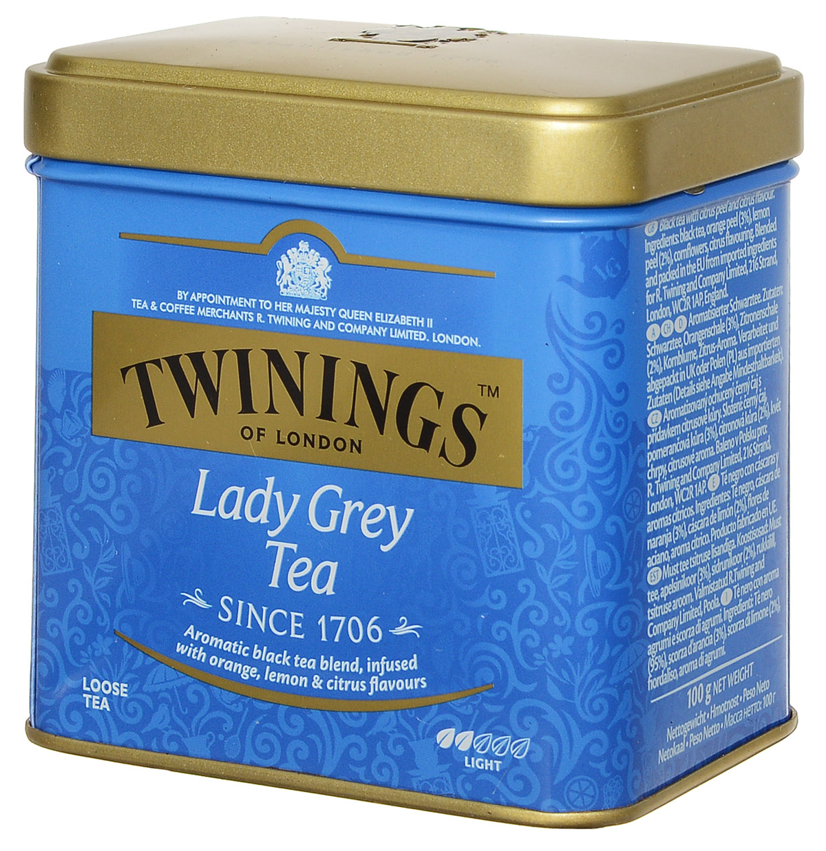 Twinings Lady Grey Tea черный ароматизированный листовой чай, 100 г (ж/б)070177086671 Twinings Lady Grey Tea черный ароматизированный листовой чай, 100 г (ж/б)070177086671Twinings Lady Grey Tea с бергамотом - это черный китайский чай со вкусом и ароматом бергамота. При заваривании напиток получается очень легким и освежающим. Благодаря красивой жестяной упаковке вкус и аромат Lady Grey Tea сохраняется надолго.