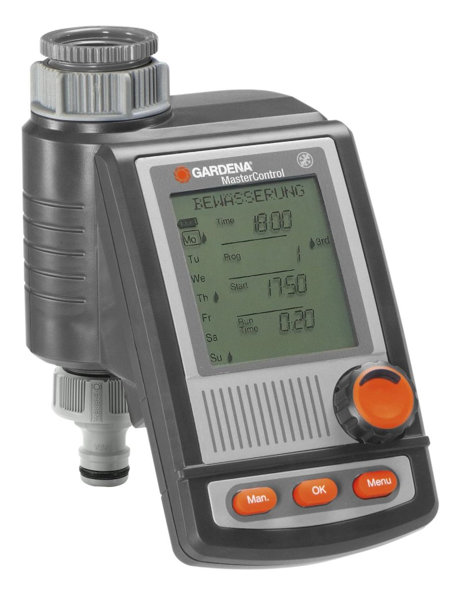 Таймер подачи воды Gardena MasterControl01864-28.000.00 Таймер подачи воды Gardena MasterControl01864-28.000.00Таймер подачи воды Gardena MultiControl крепится к водопроводному крану и осуществляет автоматическое управление устройствами для полива вашего сада, например, дождевателями, системой микрокапельного полива или системой дождевания Gardena. Предусмотрена возможность удобного программирования времени полива. Для повышения удобства программирования функциональный блок с большим и четким дисплеем можно снимать. На дисплее отображаются пошаговые указания на одном из 10 доступных языков, с помощью которых пользователь последовательно настраивает нужные параметры. Большой и удобный вращающийся регулятор позволяет быстро выбирать нужные данные. Таймер позволяет ежедневно выбирать до шести различных программ полива продолжительностью от 1 мин до 9 ч 59 мин каждая. Дополнительная функция: возможность свободного выбора дней полива. В паре с автоматическим распределителем воды Gardena таймер позволяет осуществлять поканальное управление шестью подсоединенными устройствами. Для...