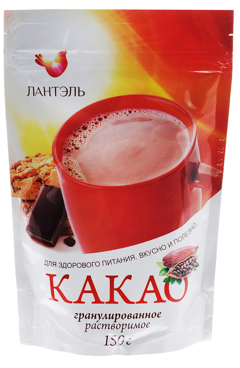 Лантэль какао гранулированный, 150 г0120710 Лантэль какао гранулированный, 150 г0120710Какао Лантэль не только вкусный, но и очень полезный напиток, который содержит большое количество веществ полезных для человеческого организма. Какао-порошок богат белком, а входящие в масло какао жирные кислоты нормализуют уровень холестерина в крови. В какао-порошке содержатся тонизирующие вещества, такие как теофиллин, теобромин, кофеин, а также какао содержит антидепрессант фенилэфиламин.