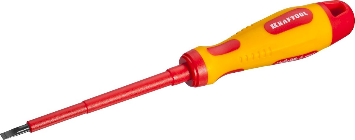 Отвертка Kraftool Expert, высоковольтная, SL 4, 0,8 х 100 мм250083-4.0-100 Отвертка Kraftool Expert, высоковольтная, SL 4, 0,8 х 100 мм250083-4.0-100Профессиональная диэлектрическая отвертка KRAFTOOL X-Drive серии EXPERT предназначена для работ с высочайшим уровнем безопасности под напряжением до 1000В. Отвертка оснащена эргономичной рукояткой с нескользящим покрытием и стержнем SlimFit для работы в труднодоступных местах. Длина рабочей части: 100 мм. Ширина рабочей части: 0,8 мм..