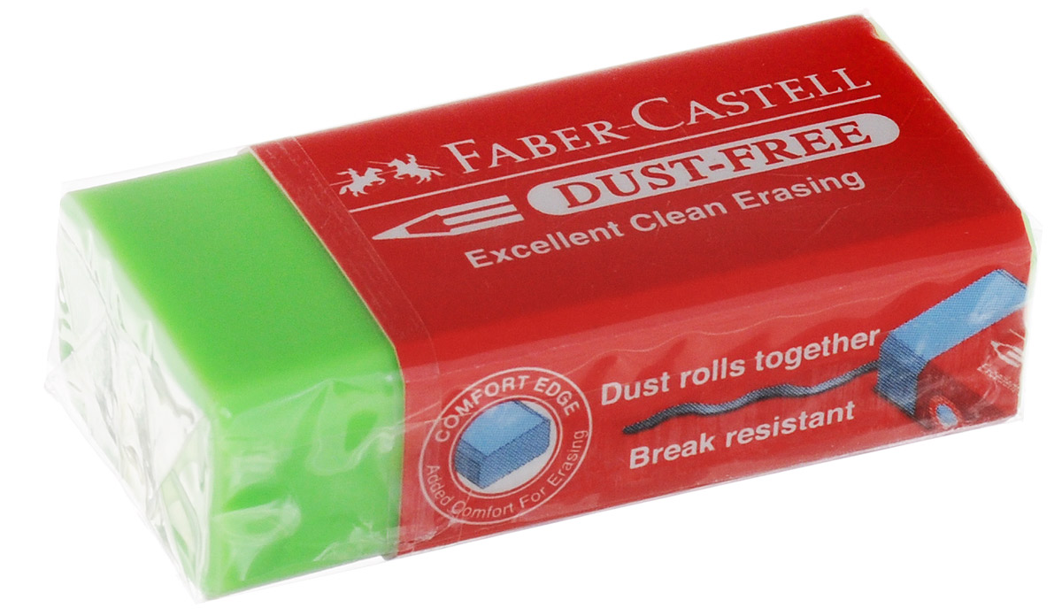 Faber-Castell Ластик Dust-Free цвет салатовыйFS-54103 Faber-Castell Ластик Dust-Free цвет салатовыйFS-54103Ластик Faber-Castell Dust-Free станет незаменимым аксессуаром на рабочем столе не только школьника или студента, но и офисного работника. Аккуратный ластик не оставляет грязных разводов. Кроме того высококачественный ластик не повреждает бумагу даже при многократном стирании.