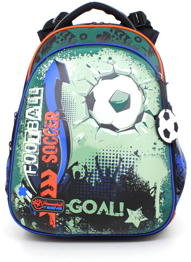 Hummingbird Ранец школьный Goal! Мяч цвет черный зеленыйT61 Hummingbird Ранец школьный Goal! Мяч цвет черный зеленыйT61Компактная, эргономичная, обтекаемая форма, которая органично смотрится на спине даже некрупного ребенка. Нагрузка на позвоночник ребенка минимальна и распределяется равномерно. Вместительный ранец. Ортопедическая анатомическая спинка, повторяющая контуры спины ребёнка с рельефными сетчатыми подушечками и жёсткой вставкой (обеспечивает более плотное прилегание к спине ребёнка, распределяет нагрузку). «ERGO SYSTEM» – регулировка крепления лямок ранца к спинке по высоте в зависимости от предпочтений и индивидуальных особенностей строения спины ребёнка легко регулируемые широкие и мягкие лямки в форме маечки обеспечивают низкую посадку. Жесткий прочный корпус из износостойких материалов. Помещается формат А4, папка для труда. Два внутренних отделения: отделение с жесткими перегородками для тетрадей и учебников (они фиксируют учебники и не дают им перемещаться при движении) и отделение-органайзер. Светоотражающие элементы. Поясничный...