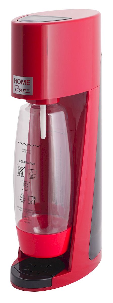 Сифон Home Bar Elixir Turbo NG, без баллона, цвет: красный, черныйElixirTurboNG red Сифон Home Bar Elixir Turbo NG, без баллона, цвет: красный, черныйElixirTurboNG redСифон для газирования воды Home Bar Elixir Turbo NG - это модель класса люкс в линейке аппаратов Home Bar. Благодаря усовершенствованной системе газирования Турбо выброс газа стал больше, а специальная бутылка каплевидной формы обеспечивает быстрое и полное растворение углекислого газа в воде. Сифон предназначен для газирования чистой охлажденной воды. Рекомендуемая температура воды 5°С. Чтобы приготовить газированный напиток или коктейль, добавьте в газированную воду сироп (продаются отдельно). Особенности: - Автоматический сброс давления. - 3 уровня газирования воды (слабый, средний, сильный). - Не требует электроэнергии. - Совместим с баллонами SODASTREAM. - Вкручивающийся разъем для установки баллона. - Состав бутылки не содержит бисфенол A. - Совместимость с 1 л и 1,5 л бутылкой. - Съемный поддон для капель. Для использования сифона требуется баллон 425 г на 60 литров воды. Приобретается...