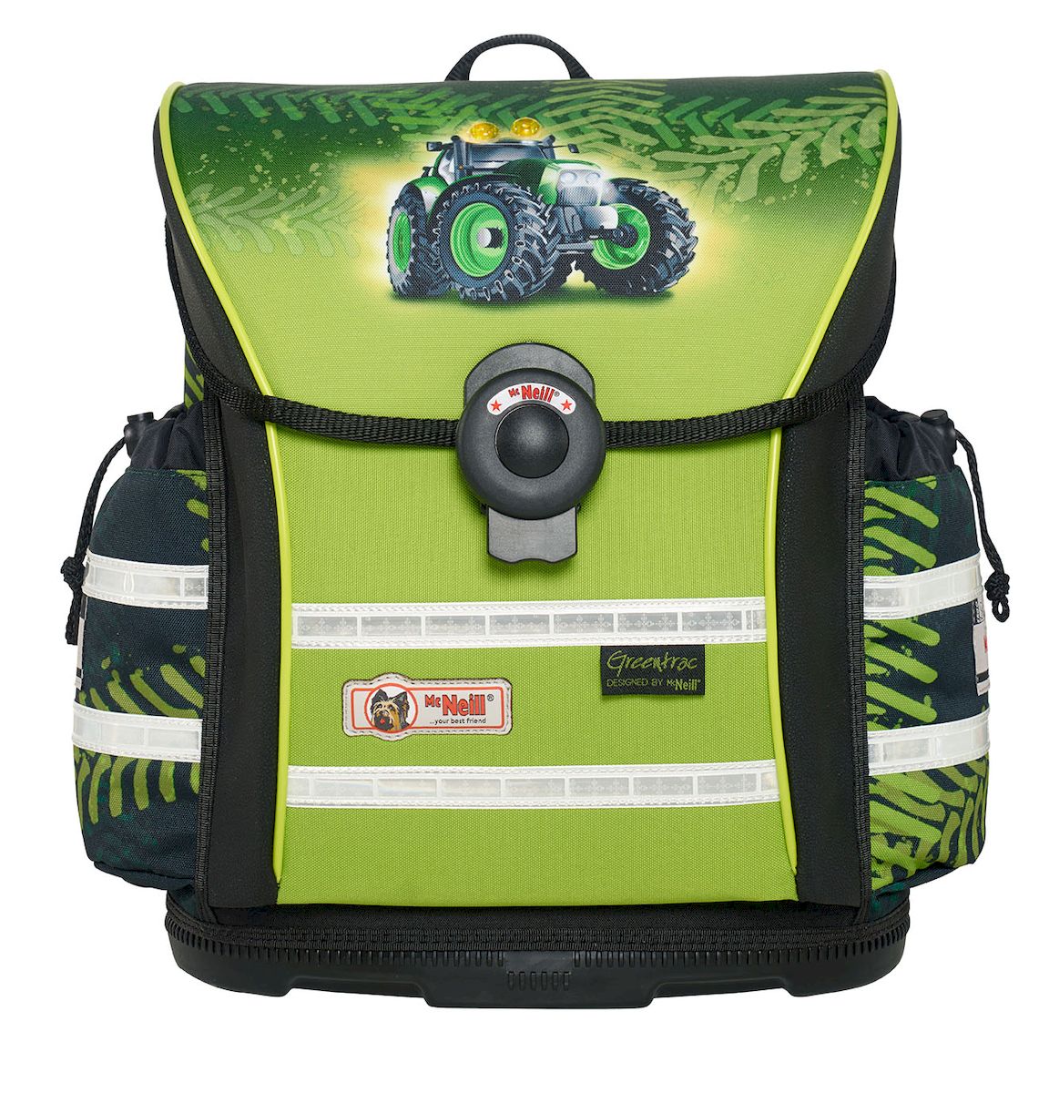 Mc Neill Ранец школьный Ergo Light 912 Гринтрак9614164000 Mc Neill Ранец школьный Ergo Light 912 Гринтрак9614164000Ранец Mc Neill Ergo Light 912 Гринтрак с ортопедической спинкой - лучшее решение для школьников. Изделие закрывается на автоматический магнитный замок. Клапан удлинен по бокам ранца для дополнительной защиты от дождя. Ортопедическая спинка обеспечивает постоянную циркуляцию воздуха за счет плотного вентилируемого материала, из которого она изготовлена. Лямки оптимальной ширины имеют анатомическую форму. Подвесная система SmartFlex отвечает за удобное прилегание к спине и позволяет адаптировать ранец под рост ребенка. Главное вместительное отделение оснащено дополнительной перегородкой для книг и тетрадей. Снаружи по бокам расположены 2 кармана. Светоотражающие вставки обеспечивают безопасность ребенка на дорогах. Прочное пластиковое дно убережет вещи от загрязнения и влаги.