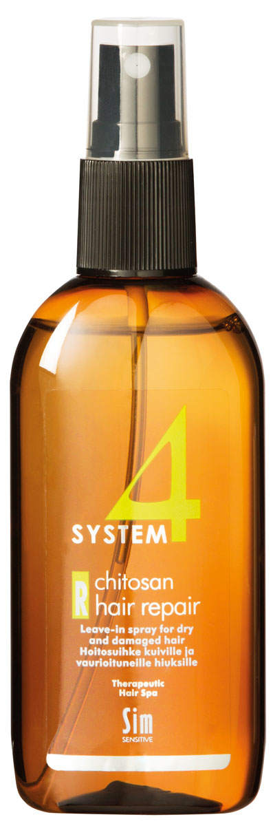 Sim Sensitive Восстановление волос R SYSTEM 4 Chitosan Hair Repair R, 100 мл5418 Sim Sensitive Восстановление волос R SYSTEM 4 Chitosan Hair Repair R, 100 мл5418КАК РАБОТАЕТ: хитозан восстанавливает ослабленную структуру кератинового слоя волоса, останавливает его расслоение. Гидролизованный растительный белок убирает статическое электричество на волосах. Гидролизованный коллаген, пшеничные протеины и диметиконы работают на восстановление стержня волоса. Имеет накопительный эффект. БОРЕТСЯ С: сухостью и ломкостью волос, расслоением стержня волоса, электризацией волос, отсутствием блеска волос, поврежденностью и стрессом волос после окрашивания, химиче-, ской обработки, частого воздействия горячих температур (фен,утюжки)