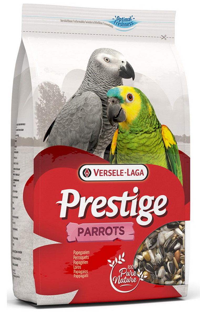 Корм для крупных попугаев Versele-Laga Prestige Parrots, 3 кг0120710 Корм для крупных попугаев Versele-Laga Prestige Parrots, 3 кг0120710Идеальный корм для крупных пород попугаев. Содержит большое количество зерен различных растений, дополнительно обогащен комплексом витаминов, микроэлементов и минералов, которые необходимы крупным попугаям для полноценной жизни. Прекрасно подойдет для ежедневного употребления. Вес упаковки: 3 кг. Состав: Семена подсолнечника полосатого 25%, Белые семена подсолнечника 20%, Кукуруза Плата 7%, Пшеница 6%, Остроконечный овес 5%, Сафлор 5%, Гречиха 5%, Очищенный арахис 5%, Цельный арахис 4%, Рис-сырец 4%, Сорго 3%, Семена конопли 3%, Очищенный овес 3%, Воздушная кукуруза 2%, Орехи сосны 2%, Семена тыквы очищенные 1%.