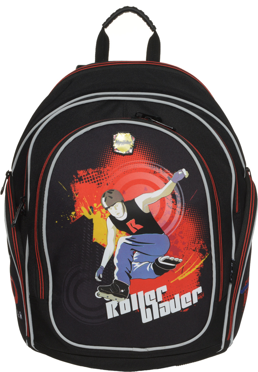 MagTaller Рюкзак детский Cosmo II Roller Blader20412-18 MagTaller Рюкзак детский Cosmo II Roller Blader20412-18Детский рюкзак MagTaller Cosmo II Roller Blader выполнен из надежных износостойких тканей - нейлона и полиэстера. Эргономичная спинка рюкзака дополнительно усилена рамкой из алюминия, повторяющей естественный изгиб позвоночника. Дно выполнено из PVC, а ножки - из прочного пластика, они надежно защищают содержимое рюкзака от воды и грязи. Уплотненные регулируемые лямки уменьшают нагрузку на плечи ребенка. Фиксаторы лямок позволяют закрепить концы лямок при помощи пластиковых крючков. Светоотражающие элементы уменьшают риск ДТП в темное время суток. Рюкзак содержит два вместительных отделения, закрывающихся на застежки-молнии. В первом отделении находится пришивной карман на молнии, во втором отделении находится органайзер, предназначенный для хранения мобильного телефона, пишущих принадлежностей и других мелочей, также здесь находится лента с карабином для ключей. Дно рюкзака можно сделать более устойчивым, разложив специальную панель. На лицевой стороне находится...