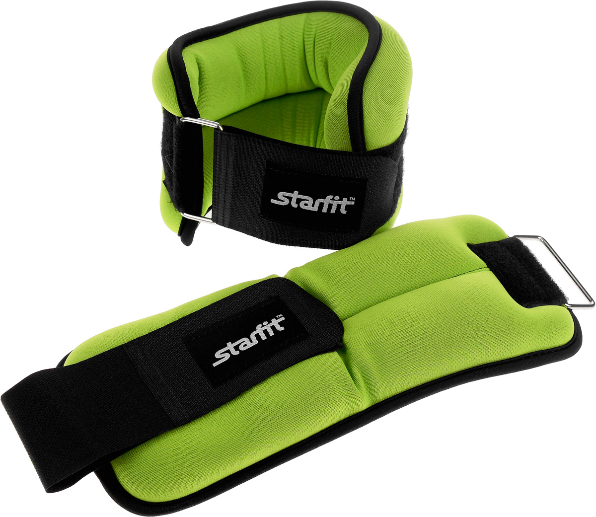 Утяжелители универсальные Star Fit, цвет: зеленый, черный, 2 кг, 2 штУТ-00007285 Утяжелители универсальные Star Fit, цвет: зеленый, черный, 2 кг, 2 штУТ-00007285Утяжелители Star Fit, изготовленные из неопрена, наполнены металлической стружкой. Они легко фиксируются при помощи крепежного ремешка на липучке. Изделия идеальны в использовании при занятиях аэробикой, оздоровительной гимнастикой и фитнесом. Мягкий материал надежно облегает, давая вместе с тем ощущение свободы рукам - у вас отпадает необходимость держать гантели или гири для создания усилий во время тренировок. Утяжелители имеют компактный размер и не займут много места при хранении и переноске. Оригинальный современный дизайн, приятное цветовое оформление и качество самих утяжелителей будут несомненно радовать вас во время тренировок! Вес каждого утяжелителя: 2 кг. Длина утяжелителя (без учета ремня): 25 см. Ширина утяжелителя: 10,5 см.