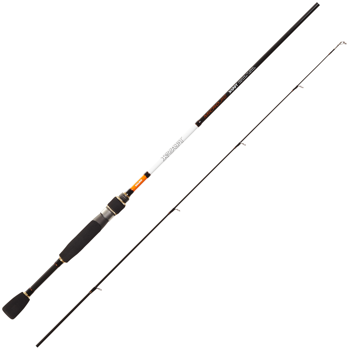 Удилище спинниговое Salmo Kraft MICROJIG 06 6.80, длина 2,02м, 0,6-6гKR2100-202 Удилище спинниговое Salmo Kraft MICROJIG 06 6.80, длина 2,02м, 0,6-6гKR2100-202Специализированные удилища средне-быстрого строя, предназначенные для ловли на микроджиг. Бланки спиннингов изготовлены из высокомодульного графита 30Т японского производства. На спиннингах установлены высококачественные кольца корейского производства KR-Guide со вставками SIC, заключенные в оправы Tangle Free, препятствующие перехлёстам даже при использовании тонких плетёных шнуров. Великолепная сенсорика бланков обусловила тот факт, что спиннинги имеют пустотелую вершинку Tubular Tip, при этом все поклёвки, а также касания приманкой дна, отлично передаются в руку. Эргономичная разнесённая рукоять спиннингов изготовлена из износостойкого и приятного на ощупь материала EVA и оборудована катушкодержателем Fuji VSS.